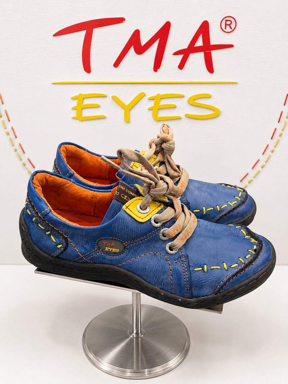 TMA Eyes Blue Leather Hand Stitched Lace Up Comfort Shoes Women’s 7